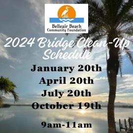 Beach and silhouette of a palm tree - 2024 Bridge Clean-Up Schedule with the dates and time of clean-up