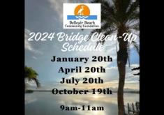 Beach and silhouette of a palm tree - 2024 Bridge Clean-Up Schedule with the dates and time of clean-up